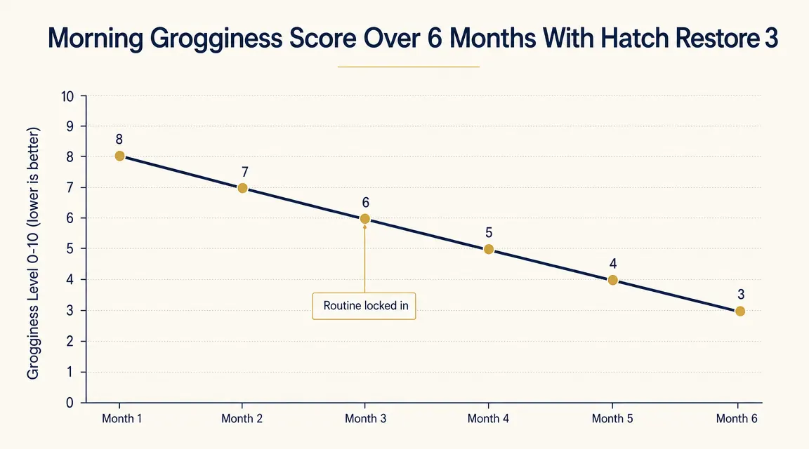 Chart showing morning mood ratings over five months, rising from a 5 to an 8 out of 10